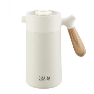 Shaha white thermos, with wooden handle, 1 liter